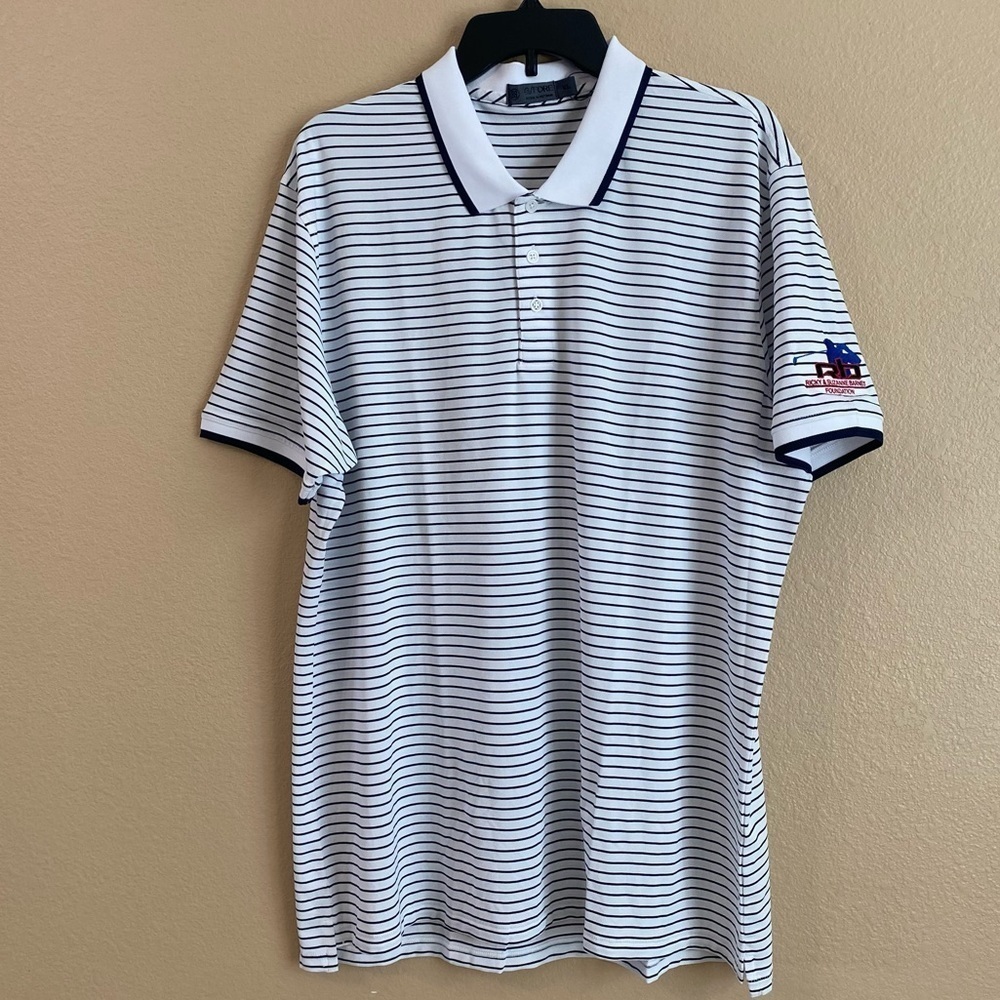 G/FORE New Size XL White and Black Perforated Stripe Polo Short Sleeve With Logo